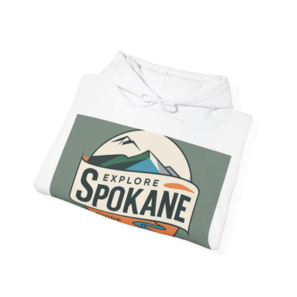 Explore Spokane Hoodie – Retro Mountain & River Travel Guide Sweatshirt