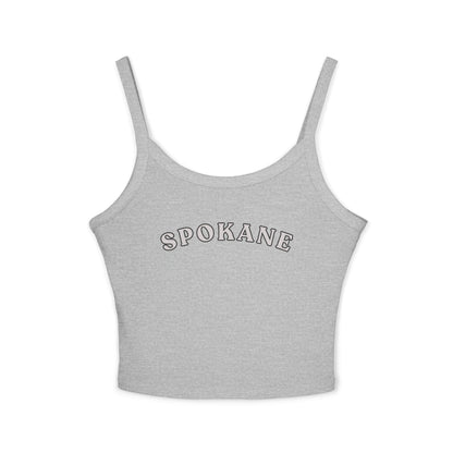 Spokane Crop Tank Top - Women's White Spaghetti Strap Top with Retro Arch Logo