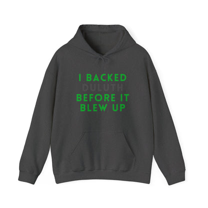 Hoodie — "I Backed Duluth Before It Blew Up" Retro City Pride Pullover