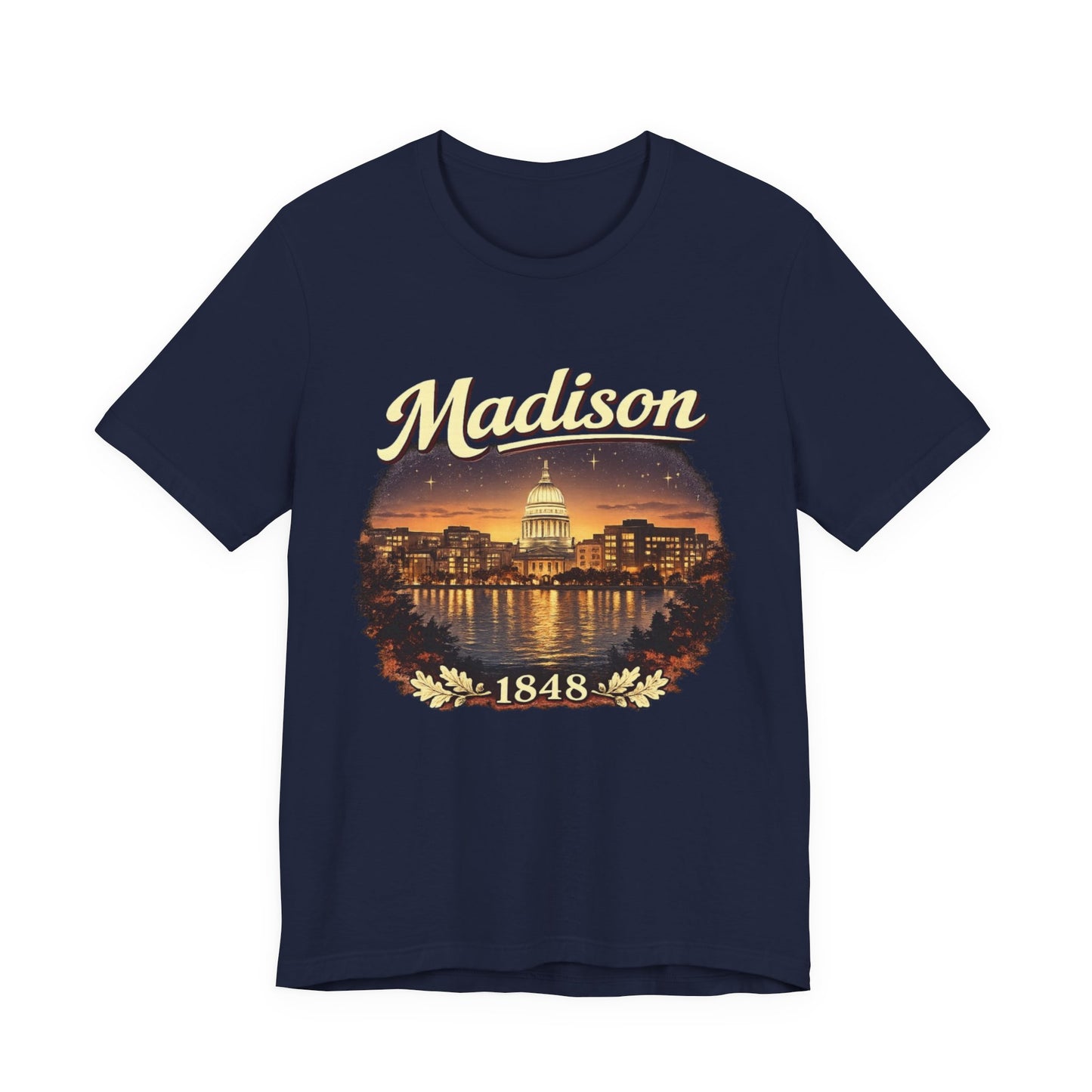 Madison Skyline T-Shirt — Vintage Capitol Night Scene (1848) JERSEY