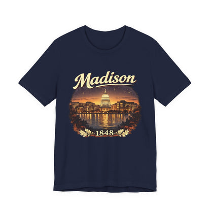 Madison Skyline T-Shirt — Vintage Capitol Night Scene (1848) JERSEY