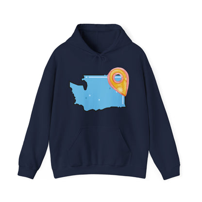 Washington State Map Hoodie with Location Pin — State Pride Pullover SPOKANE