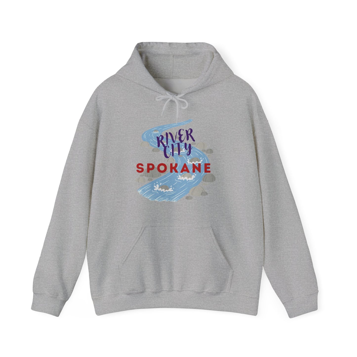 River City Spokane Hoodie - Retro Watercolor River Graphic Sweatshirt