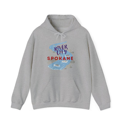 River City Spokane Hoodie - Retro Watercolor River Graphic Sweatshirt