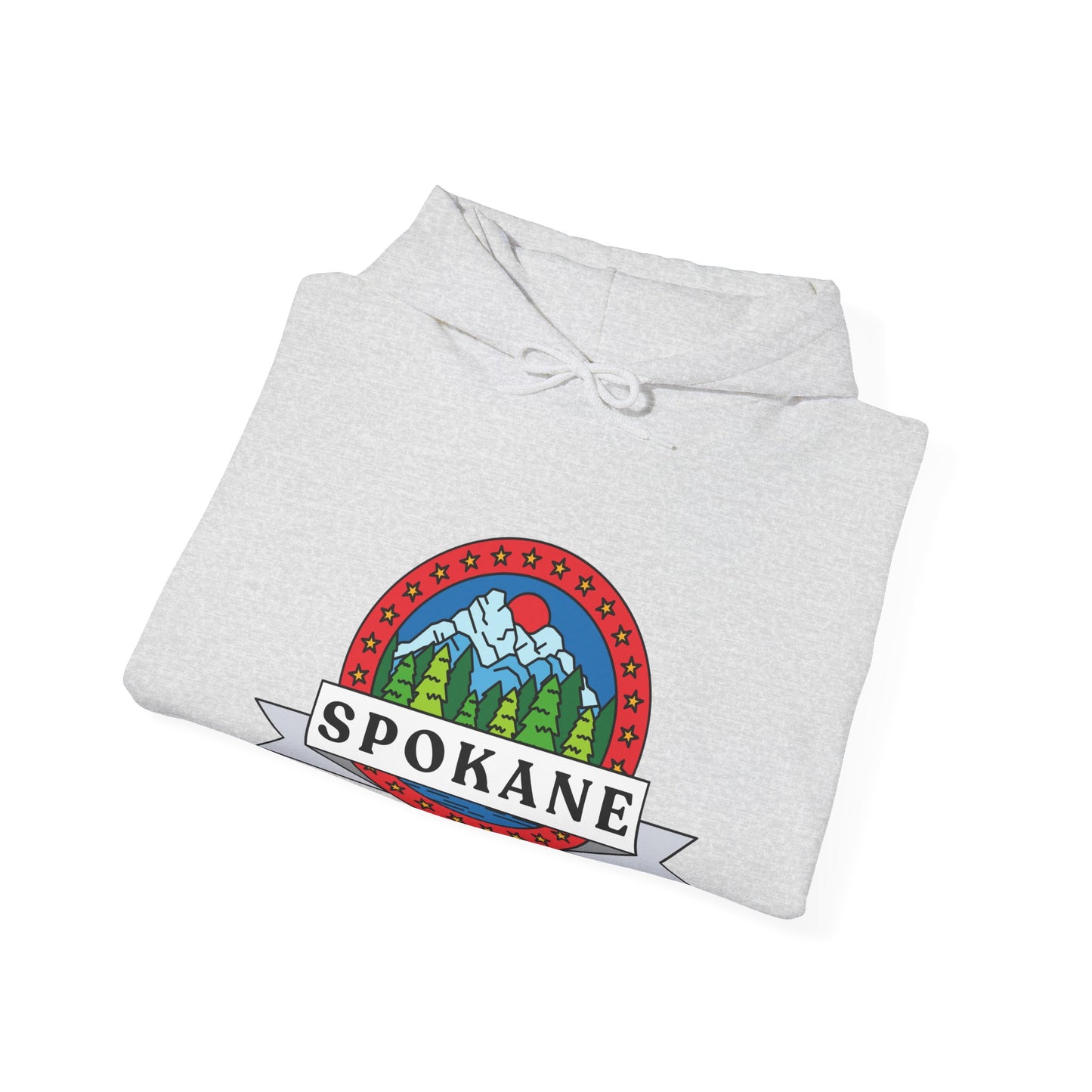 Spokane Mountain Badge Hoodie – Retro Outdoor Travel Sweatshirt