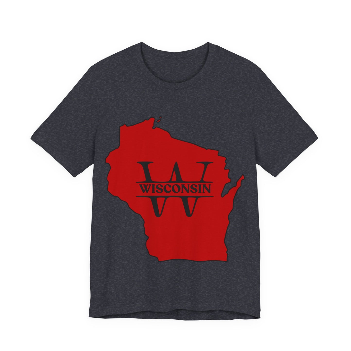 Wisconsin State Outline Tee with W Monogram — Red Badger Pride Shirt MADISON JERSEY TEE
