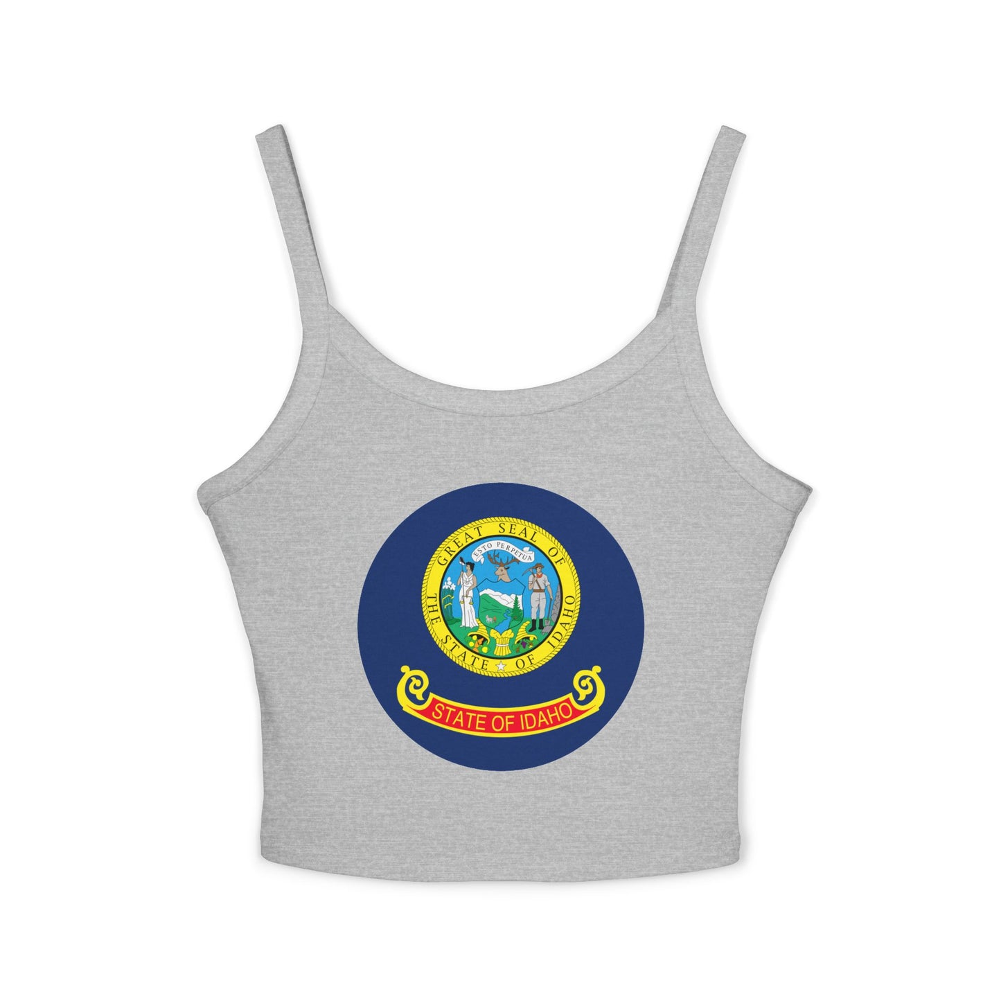 Idaho State Seal Crop Tank Top — Women's Spaghetti Strap Idaho Flag Design BOISE