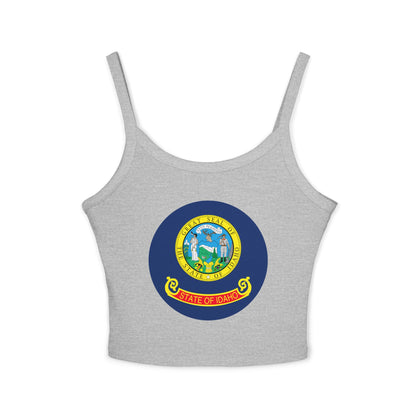 Idaho State Seal Crop Tank Top — Women's Spaghetti Strap Idaho Flag Design BOISE