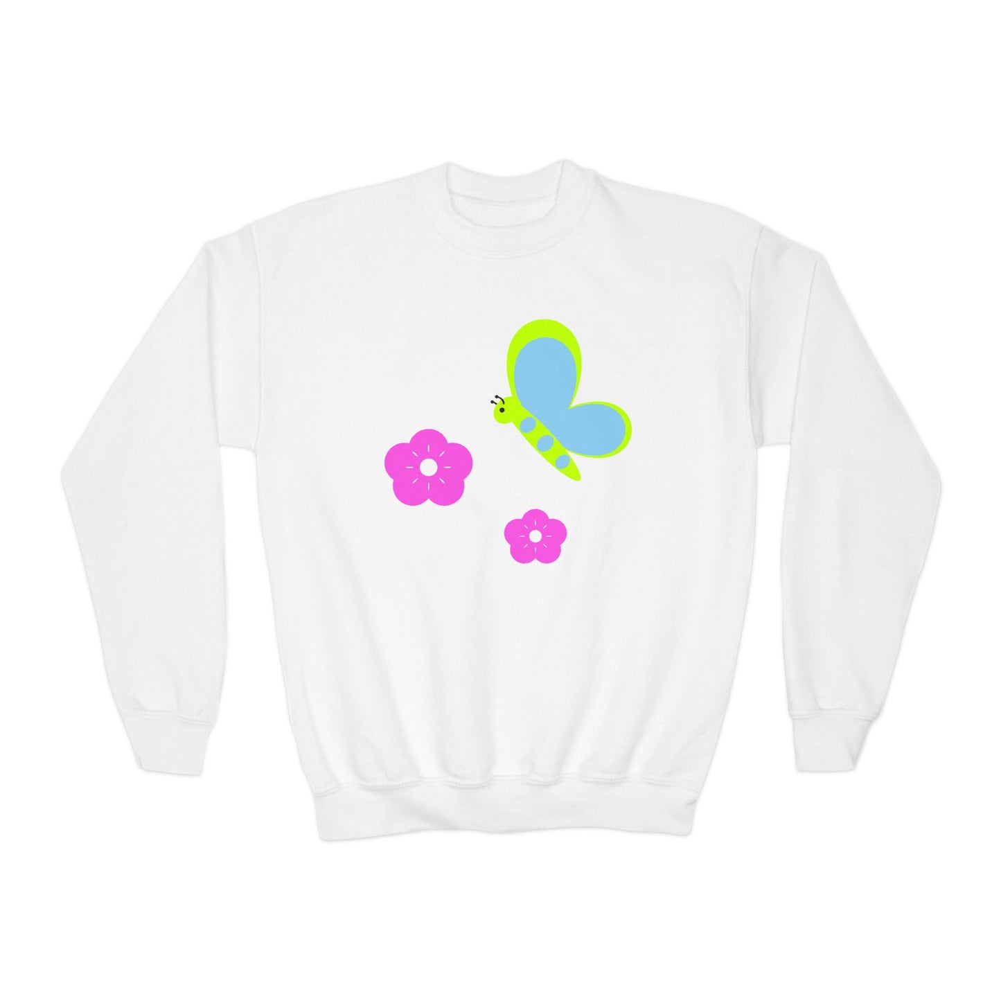 Colorful Butterfly & Flower Youth Crewneck Sweatshirt | Casual Wear | True North