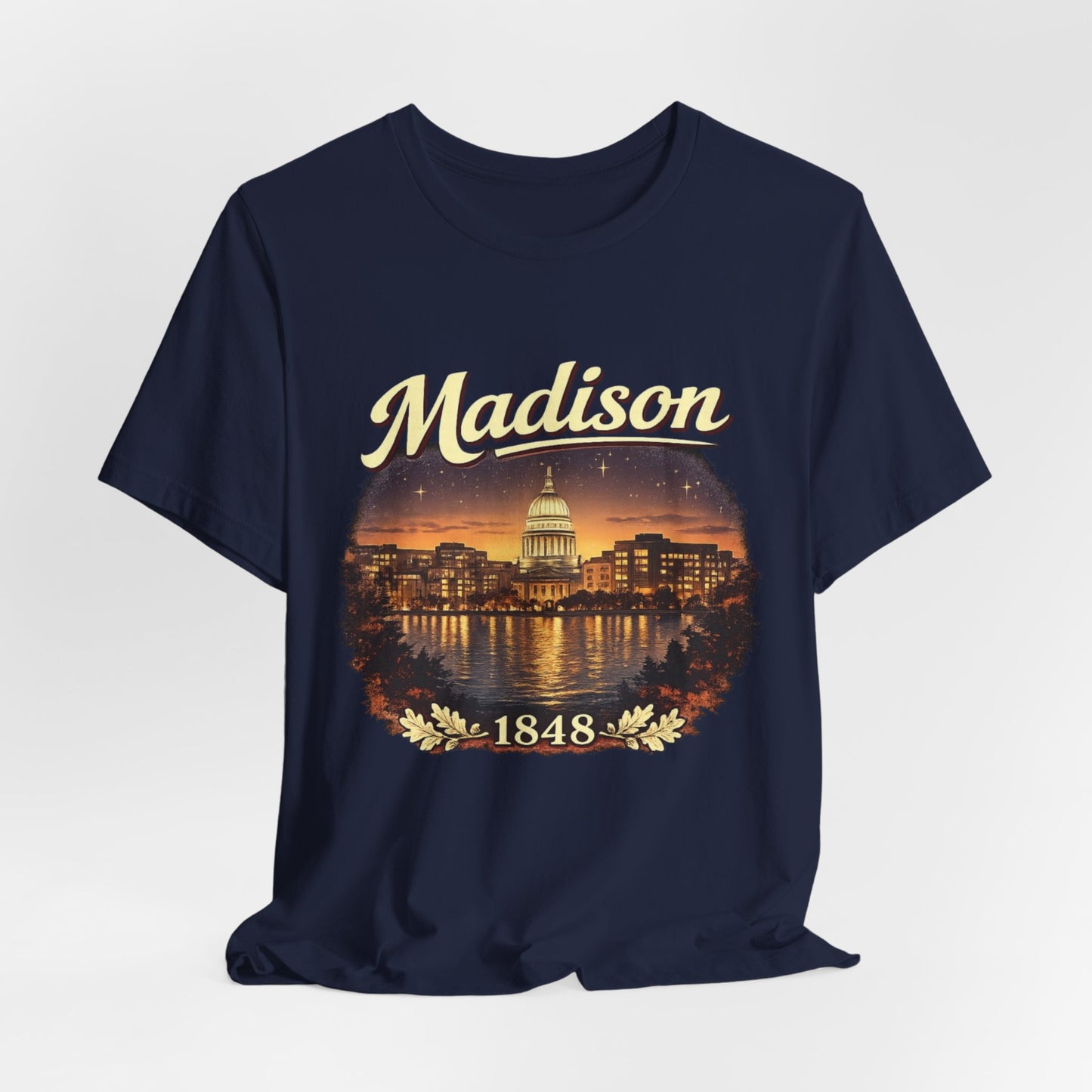 Madison Skyline T-Shirt — Vintage Capitol Night Scene (1848) JERSEY