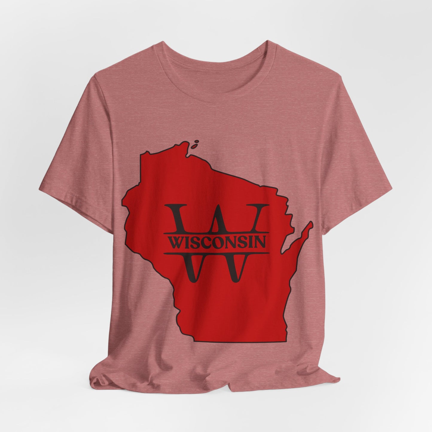 Wisconsin State Outline Tee with W Monogram — Red Badger Pride Shirt MADISON JERSEY TEE