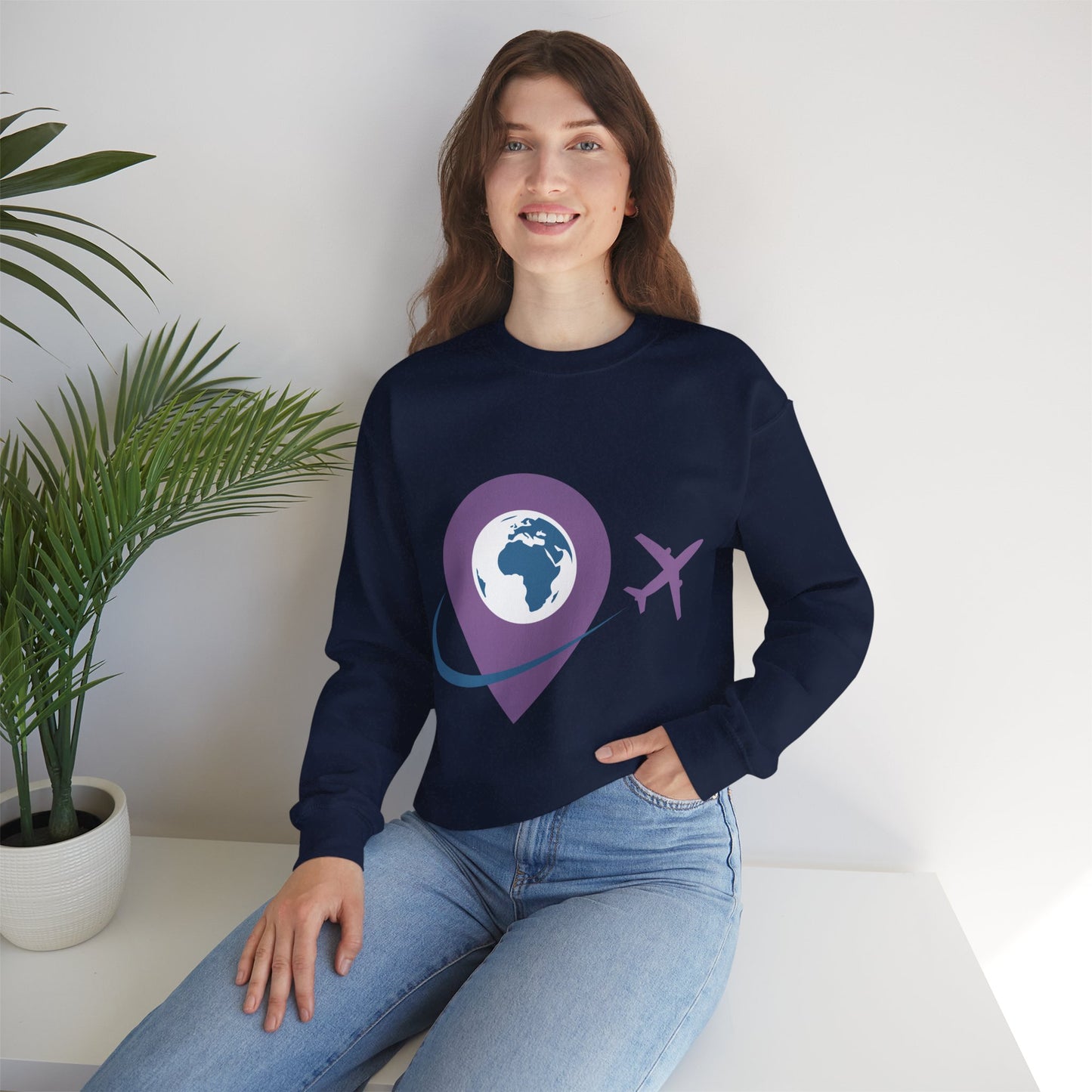 Travel Inspired Sweatshirt | Globe and Airplane Design | True North