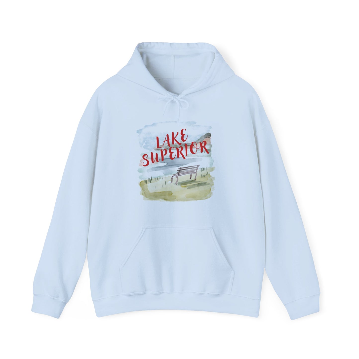 Lake Superior Hoodie – Scenic Bench Watercolor Design DULUTH