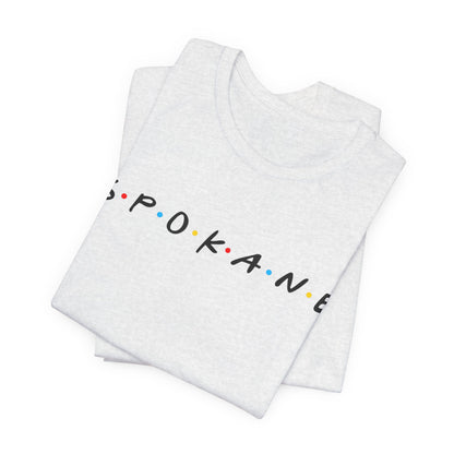 Spokane Script Tee — Retro Dotted Friend-Style City T‑Shirt