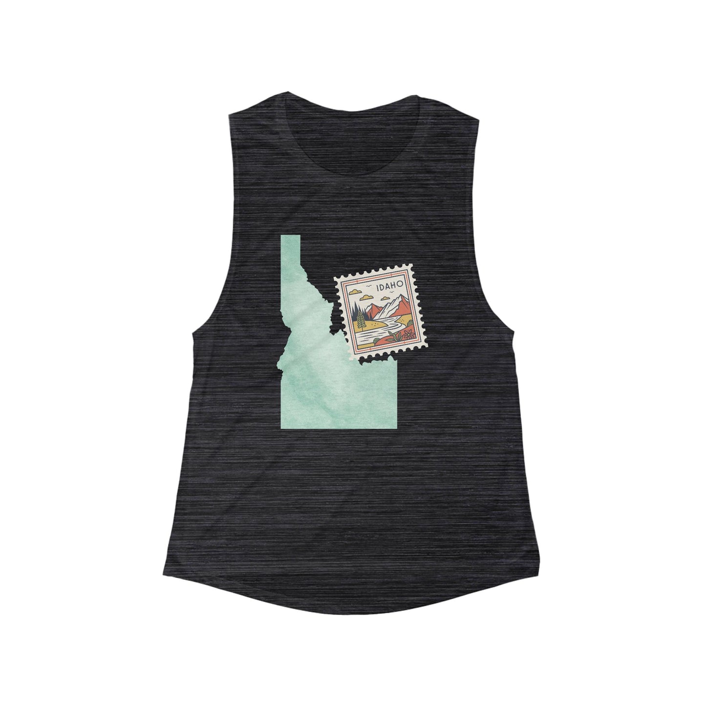 Idaho Postage Stamp Tank Top — Women's Flow Muscle Tank (Vintage State Map Design) BOISE