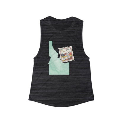 Idaho Postage Stamp Tank Top — Women's Flow Muscle Tank (Vintage State Map Design) BOISE