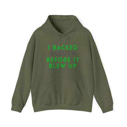 Hoodie — "I Backed Duluth Before It Blew Up" Retro City Pride Pullover