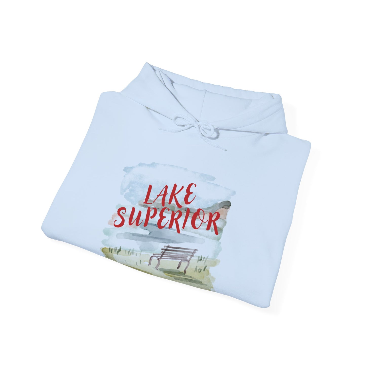 Lake Superior Hoodie – Scenic Bench Watercolor Design DULUTH