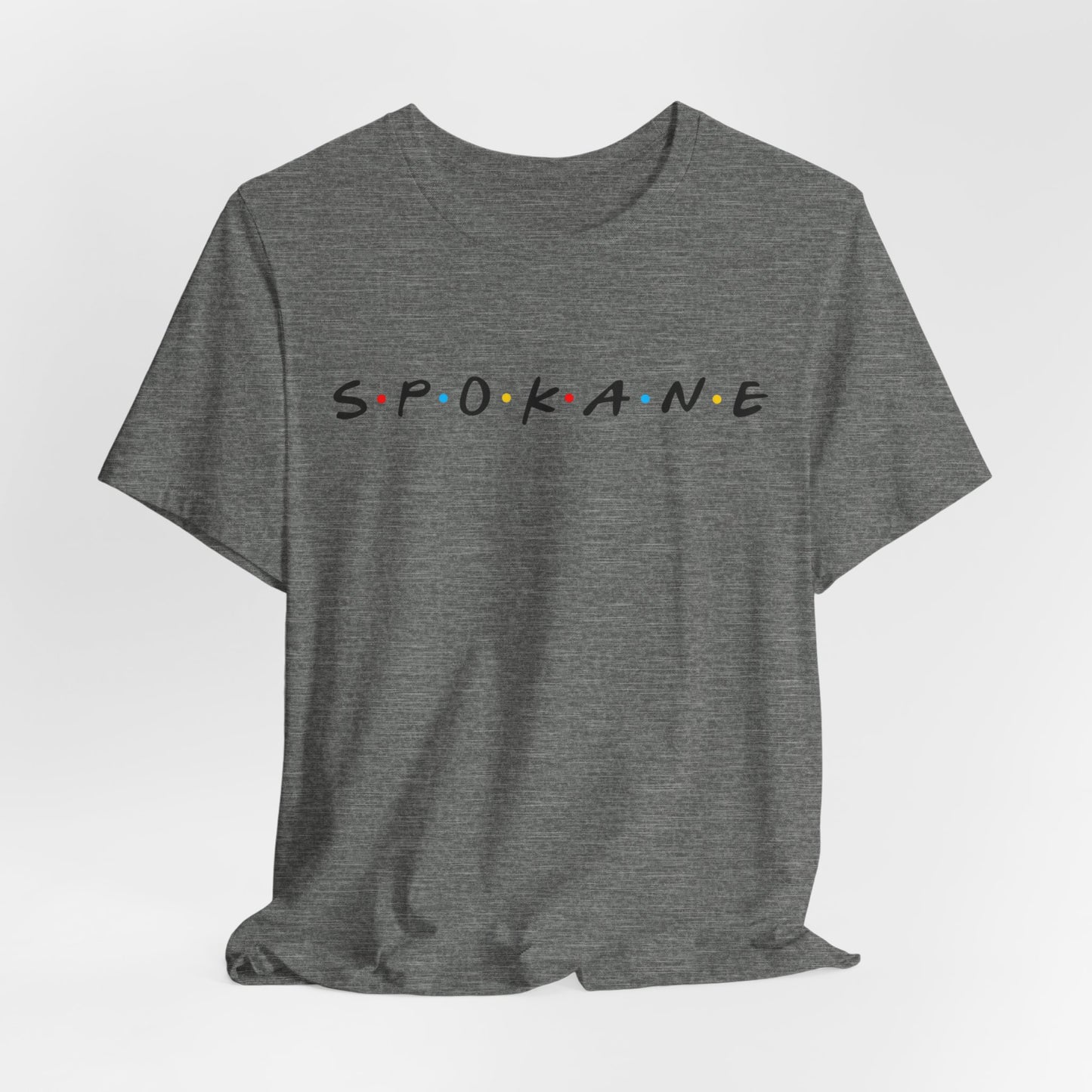 Spokane Script Tee — Retro Dotted Friend-Style City T‑Shirt