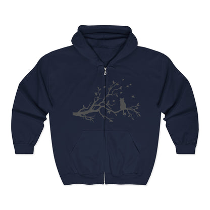 Nature-Inspired Full Zip Hoodie | Tree Branch & Bird Design | True North