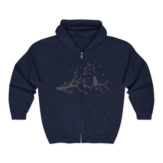 Nature-Inspired Full Zip Hoodie | Tree Branch & Bird Design | True North