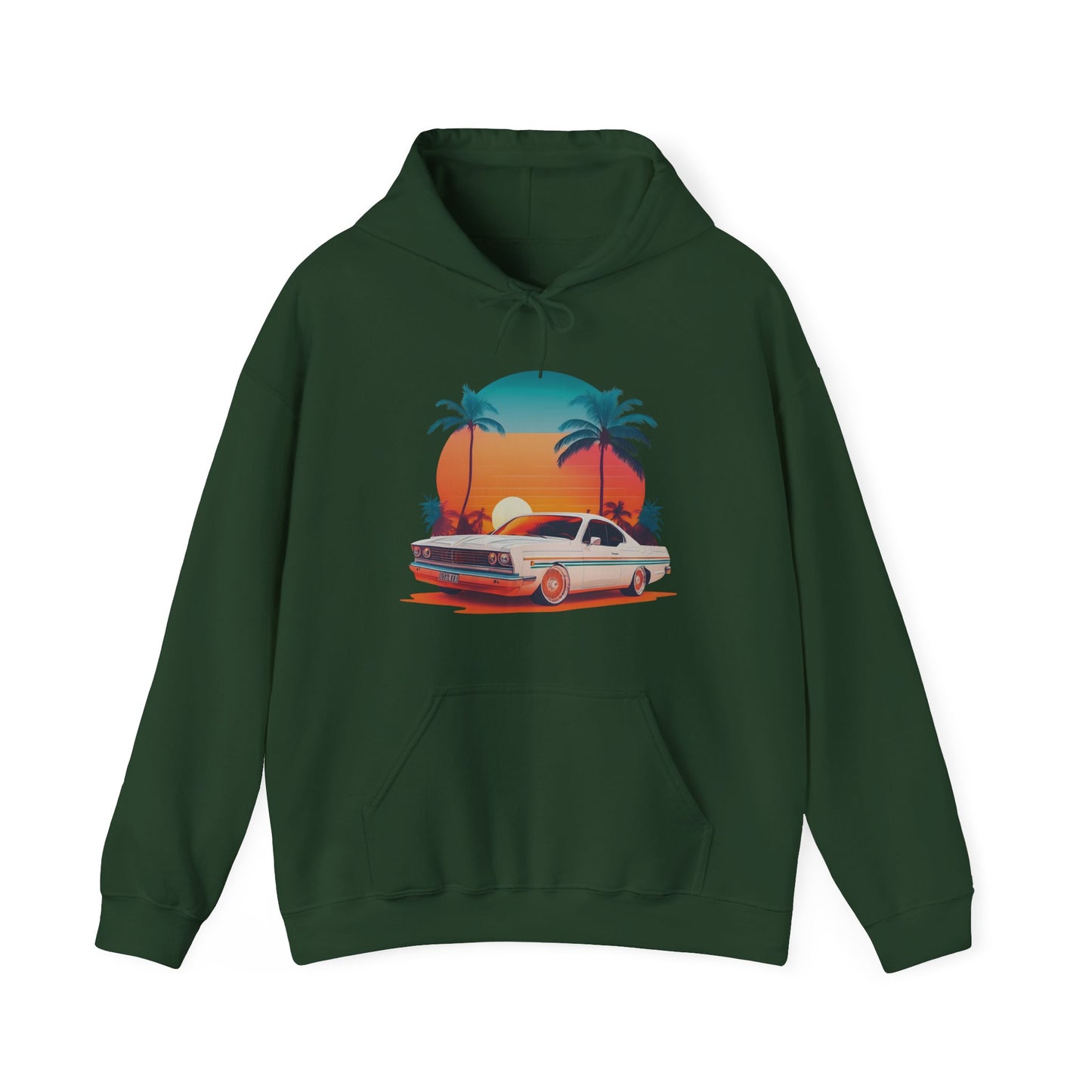 Retro Sunset Car Hooded Sweatshirt | Vintage Car Lovers | True North