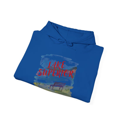 Lake Superior Hoodie – Scenic Bench Watercolor Design DULUTH
