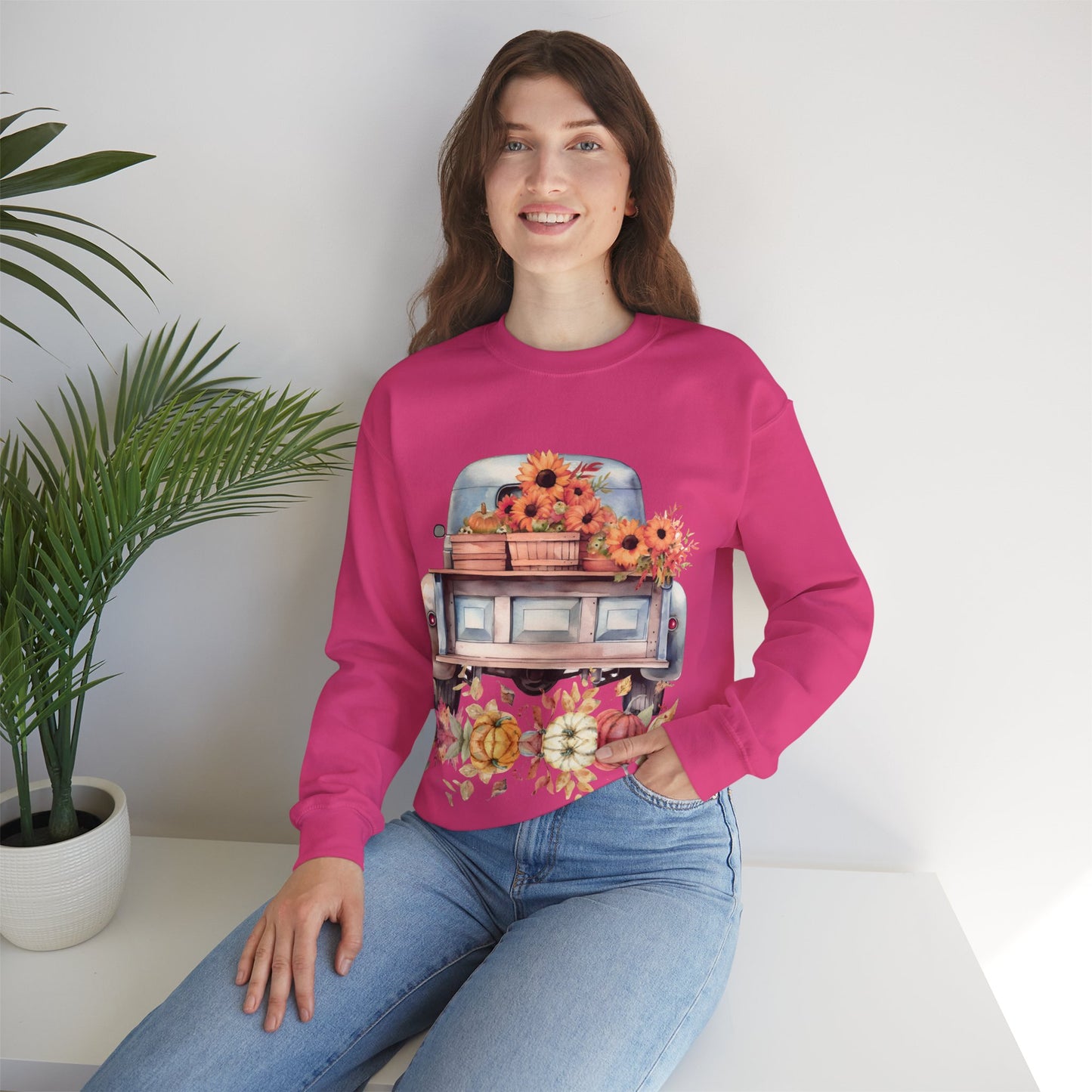 Fall Floral Truck Crewneck Sweatshirt | Autumn Apparel | True North