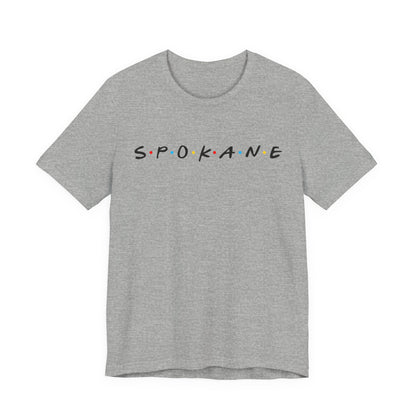 Spokane Script Tee — Retro Dotted Friend-Style City T‑Shirt