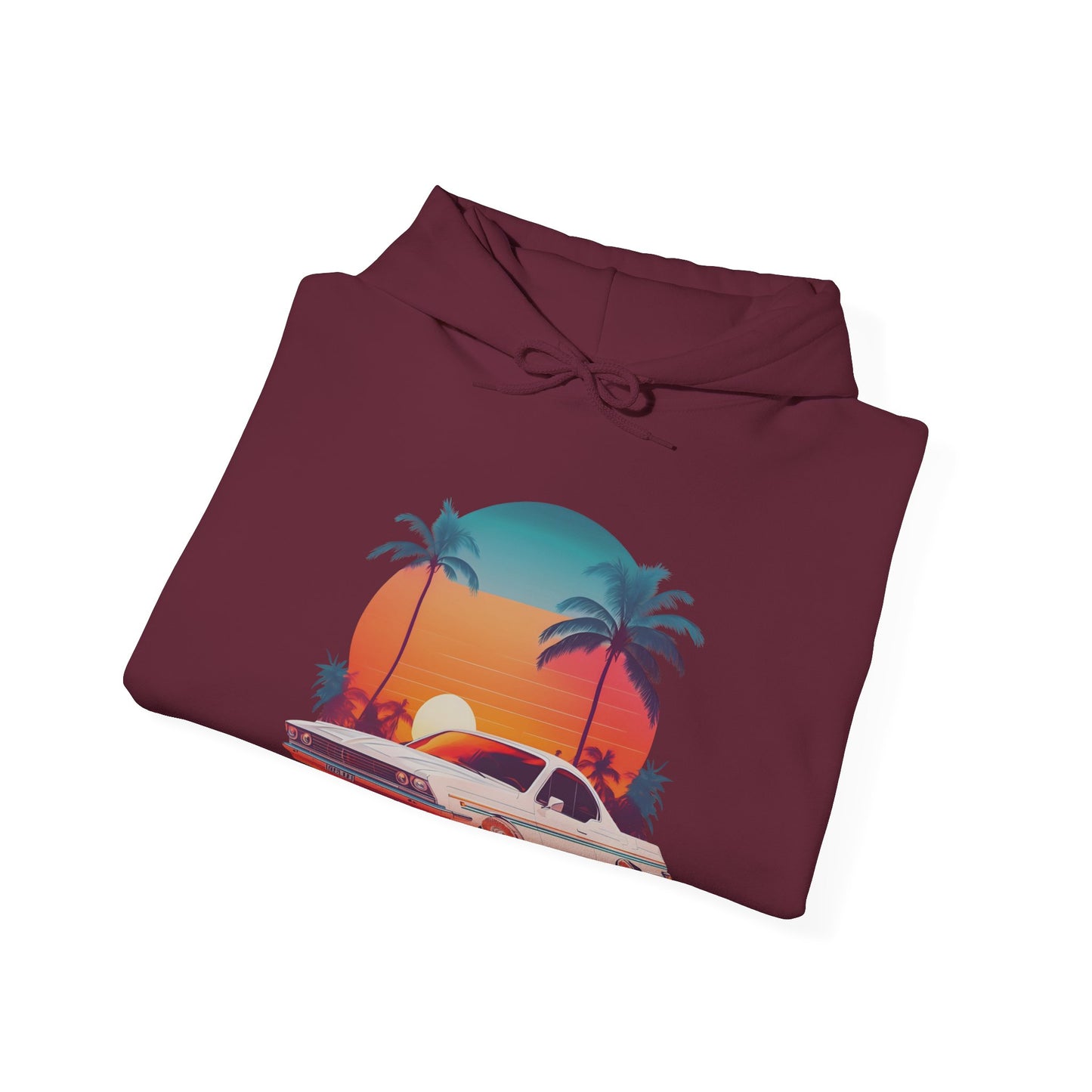 Retro Sunset Car Hooded Sweatshirt | Vintage Car Lovers | True North