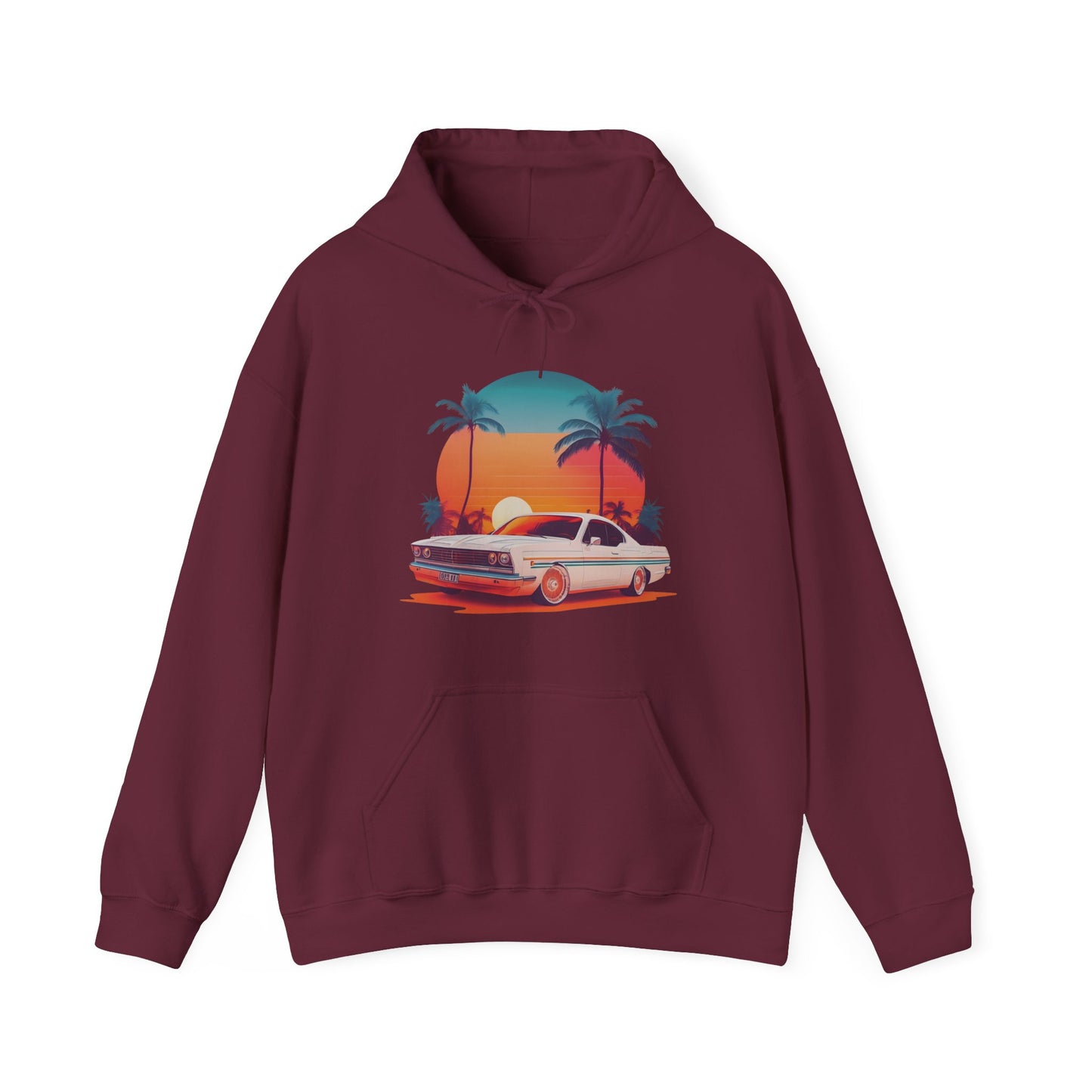 Retro Sunset Car Hooded Sweatshirt | Vintage Car Lovers | True North