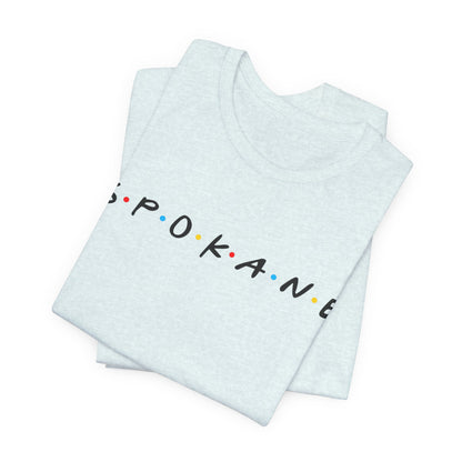 Spokane Script Tee — Retro Dotted Friend-Style City T‑Shirt