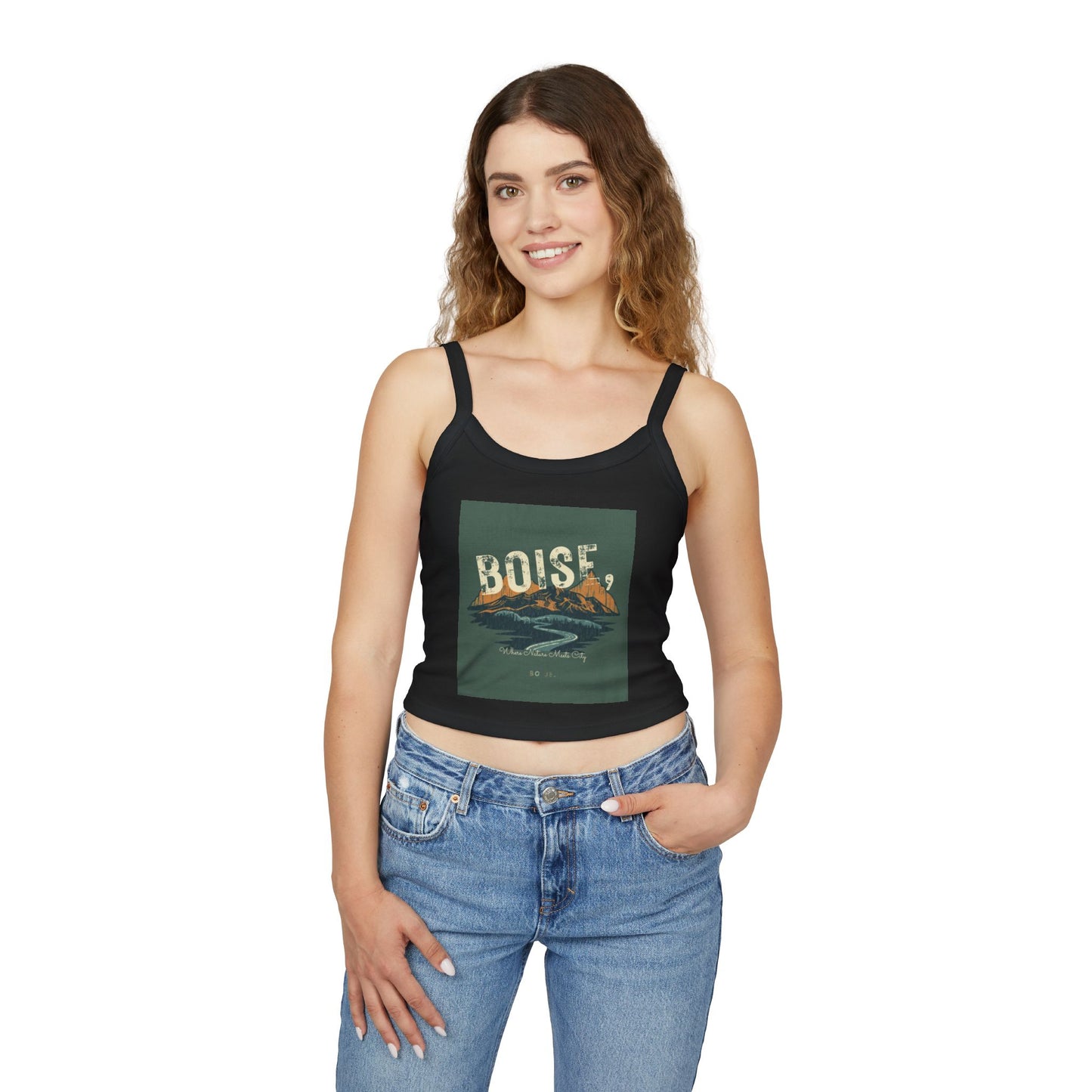 Boise Vintage Mountain Tank Top — Scenic River Spaghetti Strap Crop