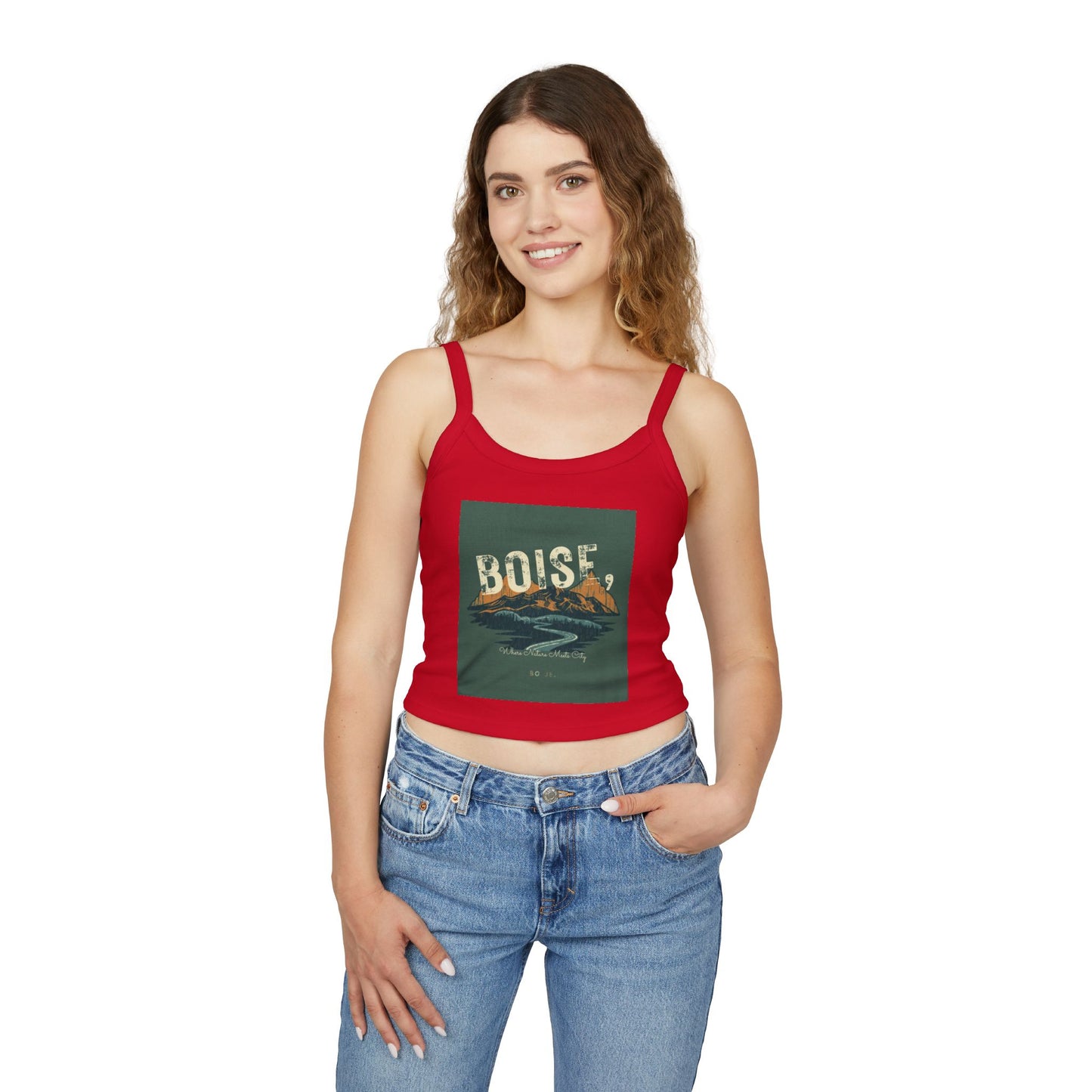Boise Vintage Mountain Tank Top — Scenic River Spaghetti Strap Crop