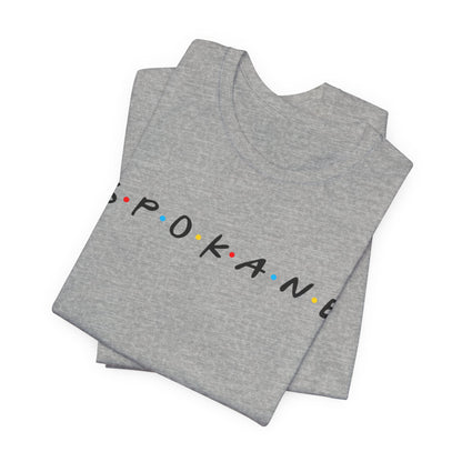 Spokane Script Tee — Retro Dotted Friend-Style City T‑Shirt