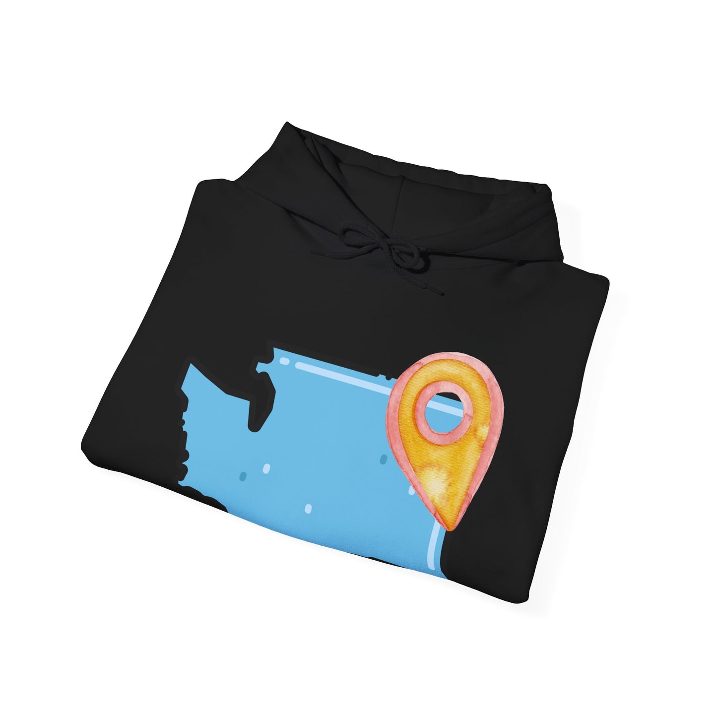 Washington State Map Hoodie with Location Pin — State Pride Pullover SPOKANE