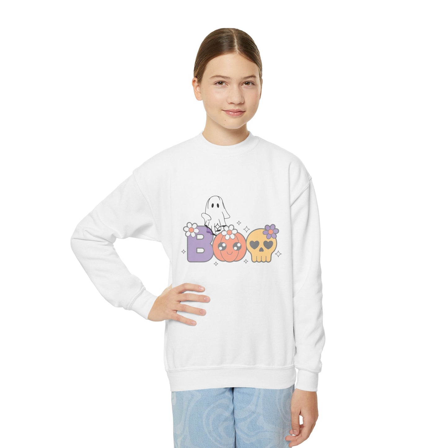 Cute Halloween Youth Crewneck Sweatshirt | BOO Graphic Sweatshirt | True North