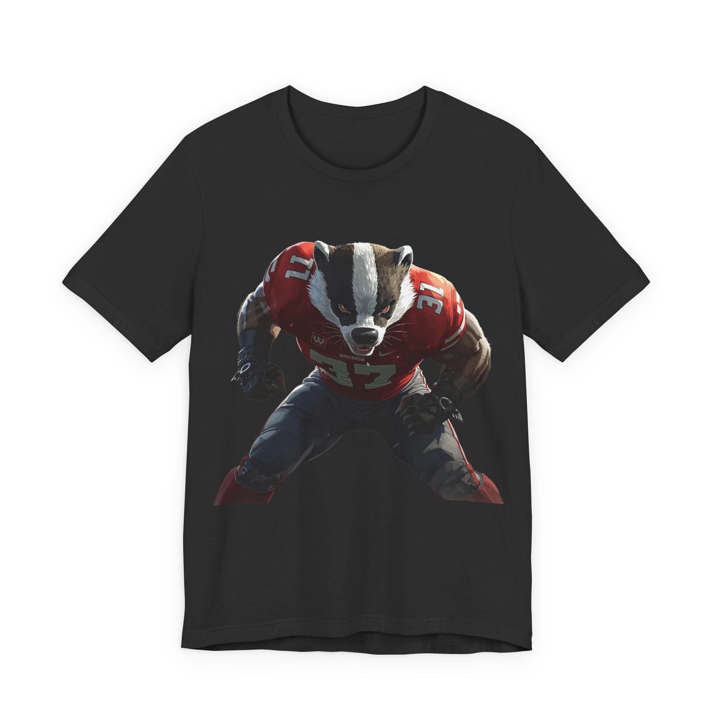 Badger Football Player T-Shirt — Retro Mascot Sports JERSEY Tee MADISON