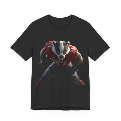 Badger Football Player T-Shirt — Retro Mascot Sports JERSEY Tee MADISON
