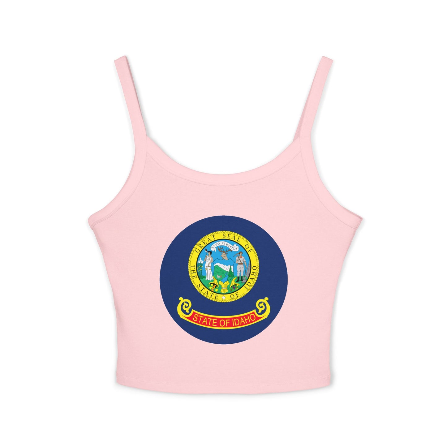 Idaho State Seal Crop Tank Top — Women's Spaghetti Strap Idaho Flag Design BOISE