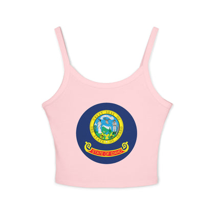 Idaho State Seal Crop Tank Top — Women's Spaghetti Strap Idaho Flag Design BOISE