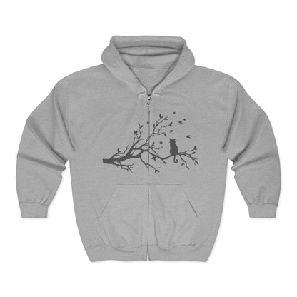 Nature-Inspired Full Zip Hoodie | Tree Branch & Bird Design | True North