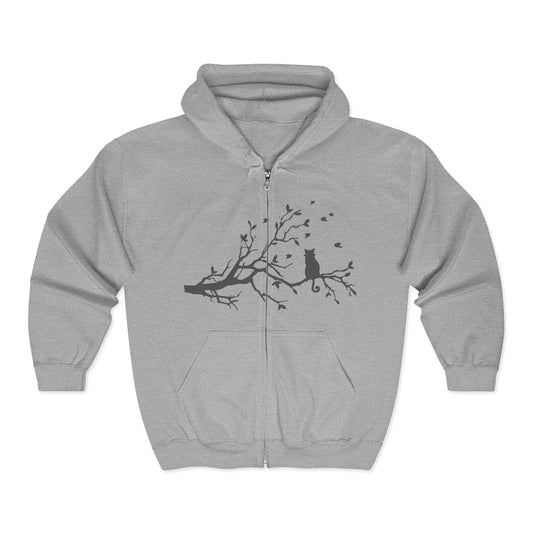 Nature-Inspired Full Zip Hoodie | Tree Branch & Bird Design | True North