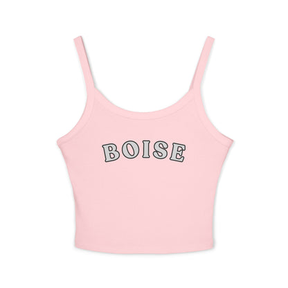 Boise Cropped Spaghetti Strap Tank - Retro Collegiate Graphic