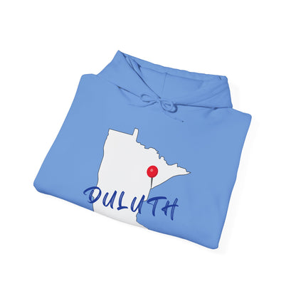 Duluth Minnesota Hoodie – State Outline with Red Pin & Script