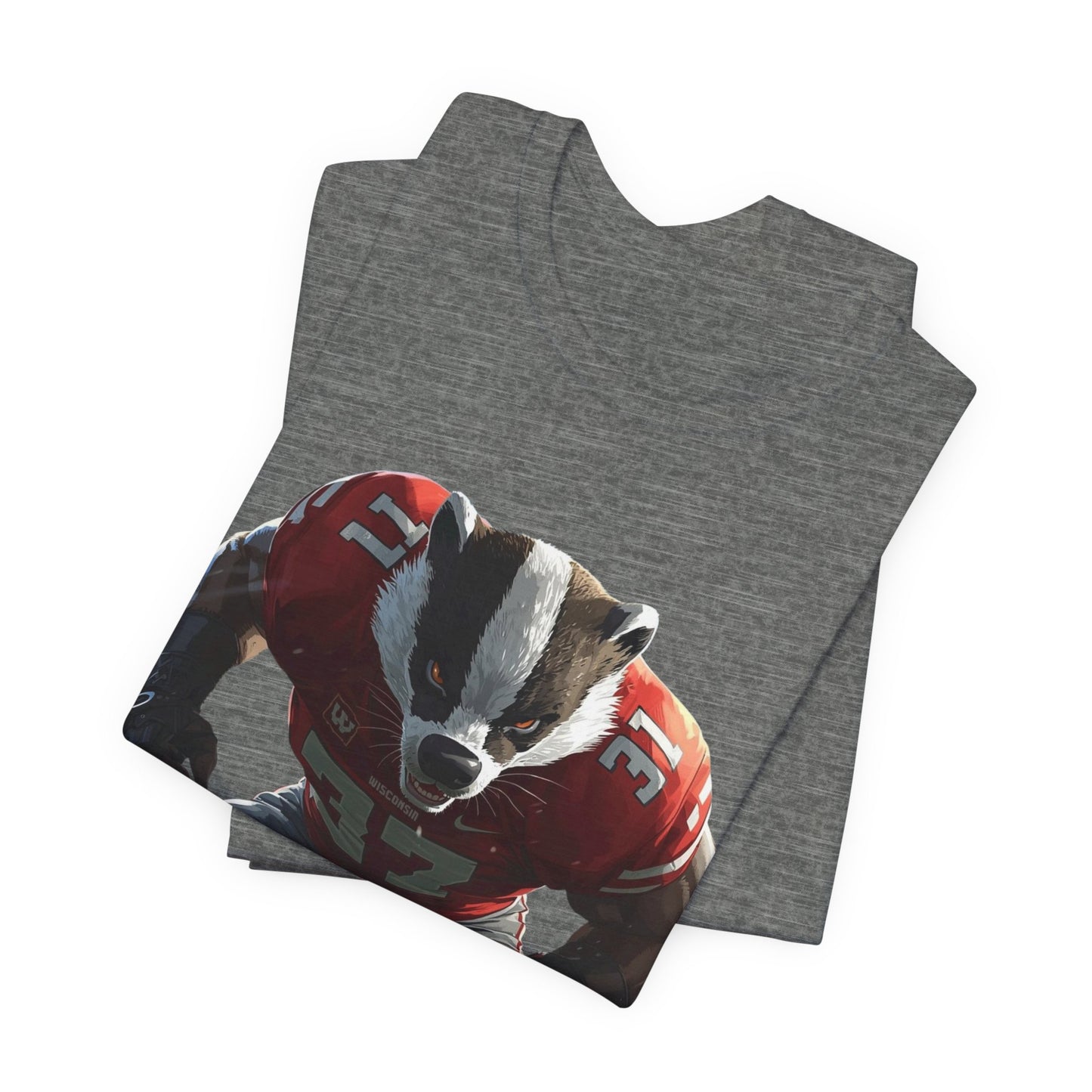 Badger Football Player T-Shirt — Retro Mascot Sports JERSEY Tee MADISON