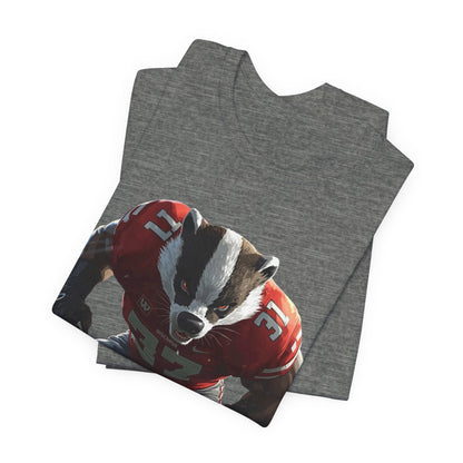Badger Football Player T-Shirt — Retro Mascot Sports JERSEY Tee MADISON