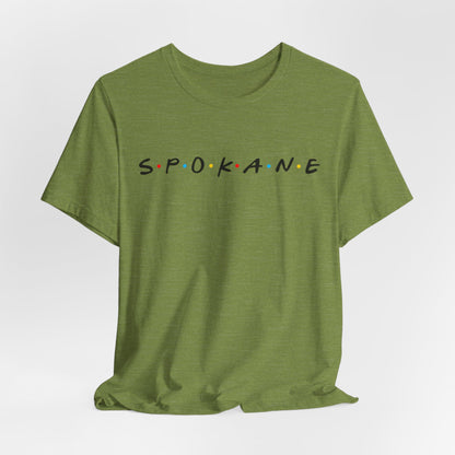 Spokane Script Tee — Retro Dotted Friend-Style City T‑Shirt