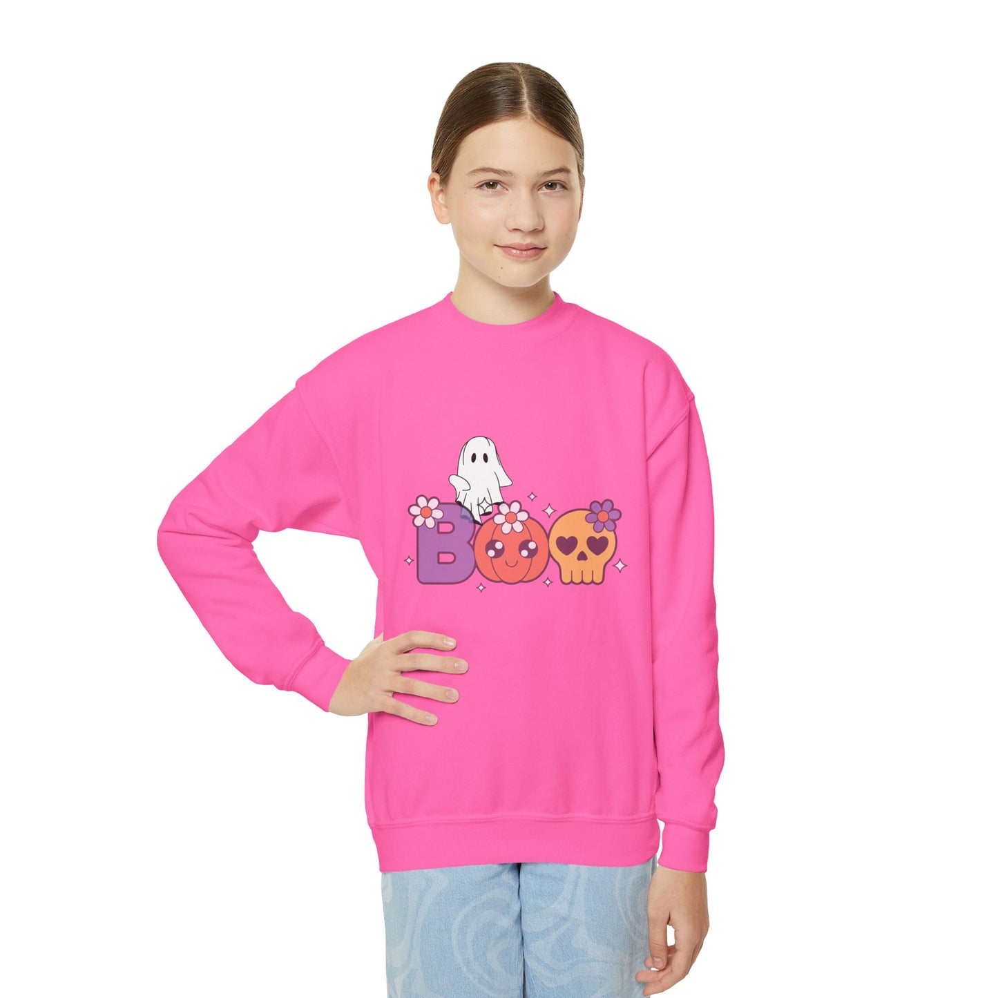 Cute Halloween Youth Crewneck Sweatshirt | BOO Graphic Sweatshirt | True North