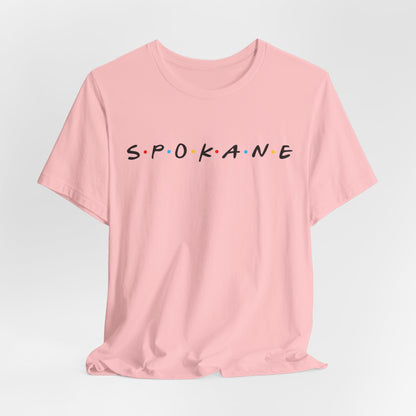 Spokane Script Tee — Retro Dotted Friend-Style City T‑Shirt